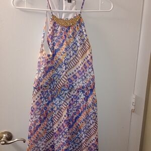 As U Wish Floral Halter Dress with Gold Detail